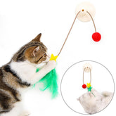 Cat Self Interative Bell Ball Toy Christmas Sucker Funny Cat Stick Elastic Cat Feather Ball Toy Funny Cat Artifact - INSWEAR